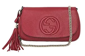 Gucci Soho Interlocking GG Red Leather Chain Flap Shoulder Bag Handbag Italy New
