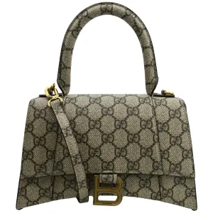 GUCCI x Balenciaga Hourglass GG Supreme Canvas Shoulder Bag Beige