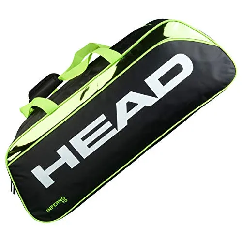 HEAD Inferno 70 Two Compartments 6 Racquet Badminton kit Bag (Size: 75x23x28 cm | Colour: Black/Green)