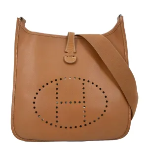 HERMES Evelyne PM III Clemence Leather Crossbody Bag Tan