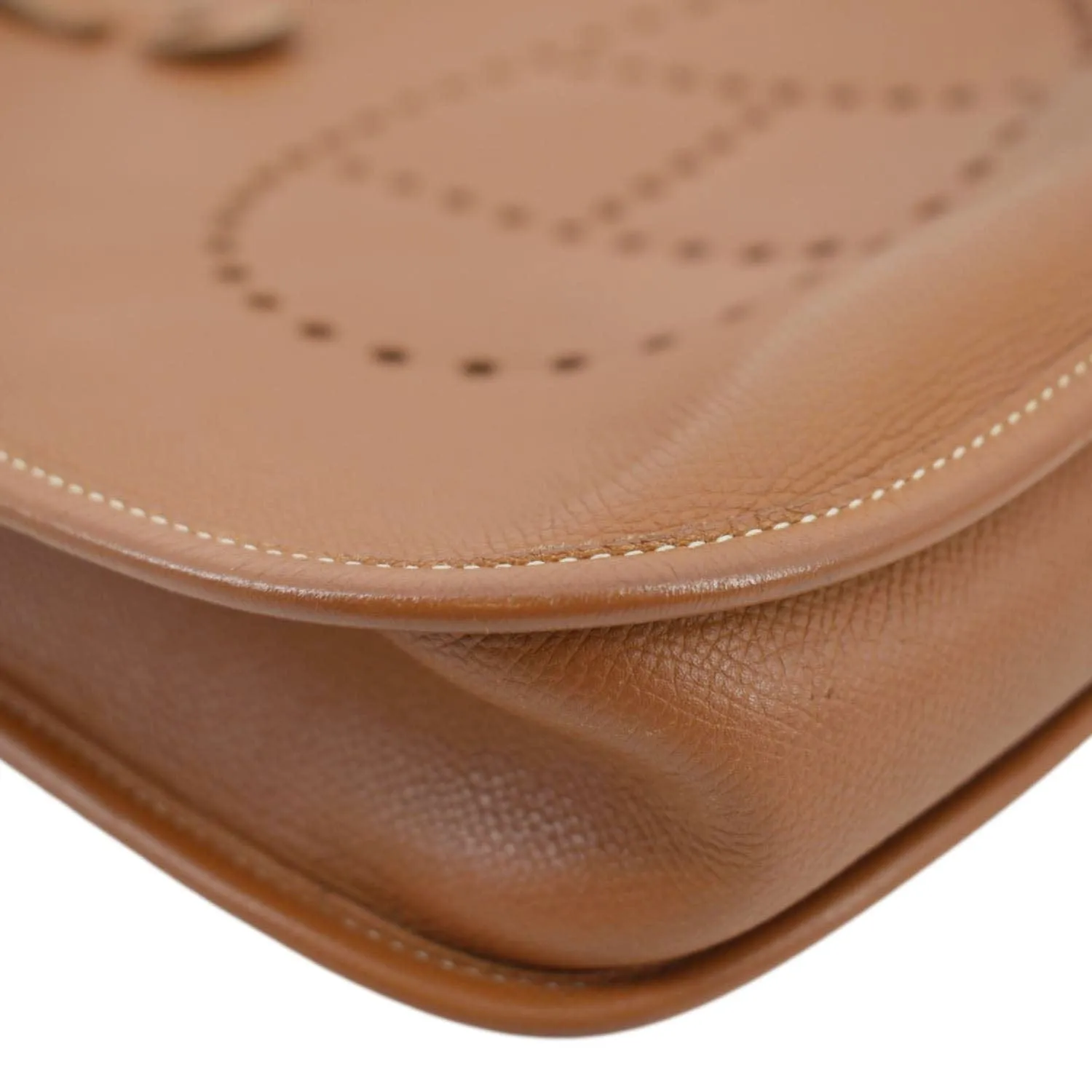 HERMES Evelyne PM III Clemence Leather Crossbody Bag Tan