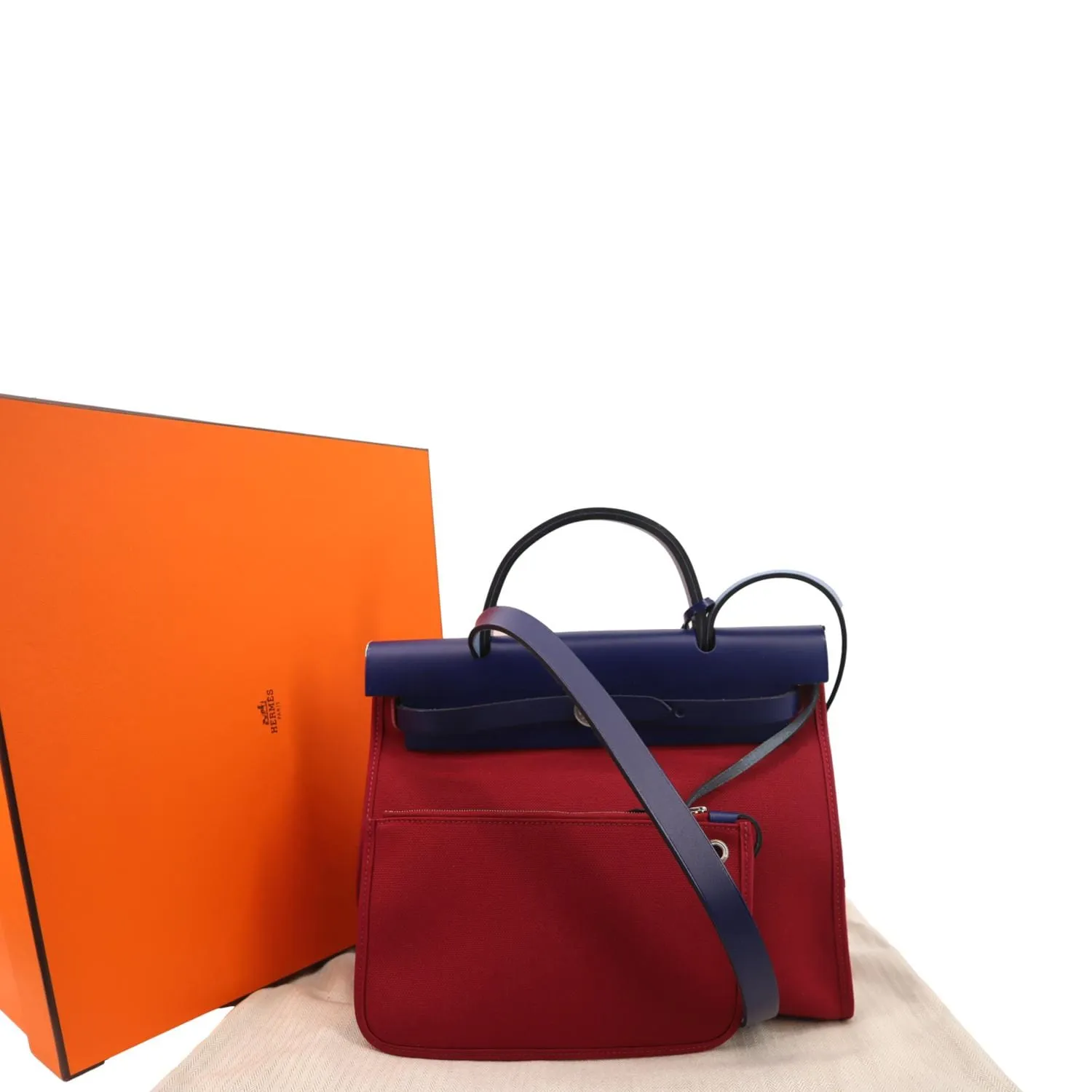 HERMES Herbag Zip Retourne 31 Toile Canvas Shoulder Bag Red