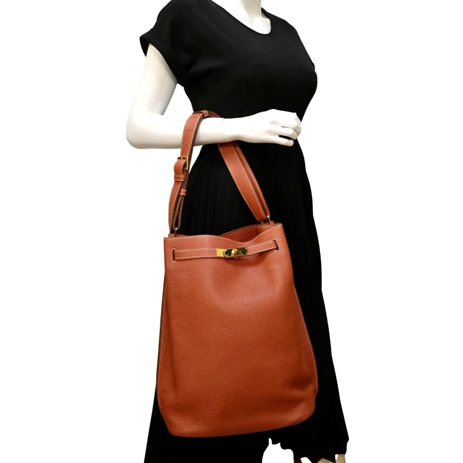 HERMES Togo So Kelly Leather Shoulder Bag Orange