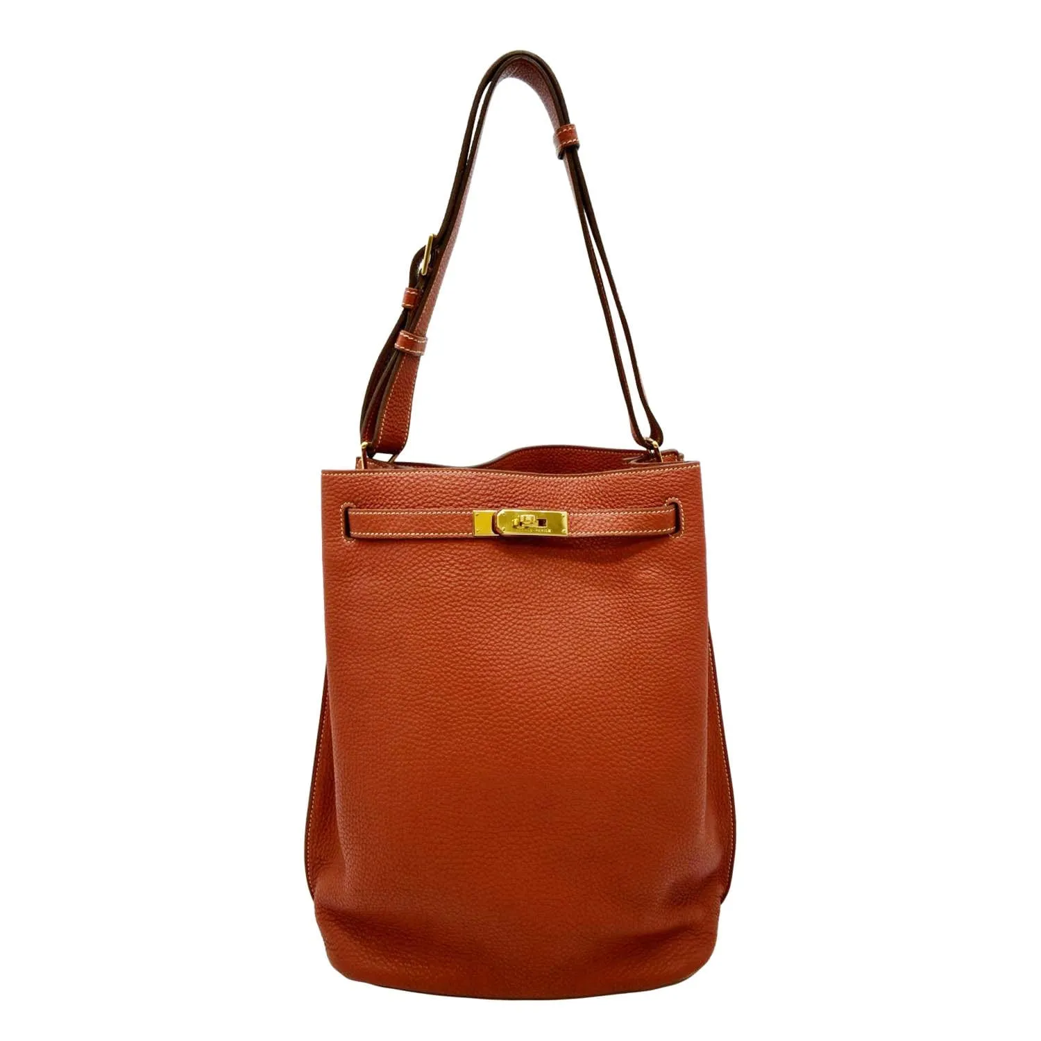 HERMES Togo So Kelly Leather Shoulder Bag Orange
