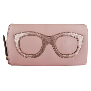 ILI New York Leather Eyeglass Case Zippered Glasses Frame Wallet Blush Rose NEW