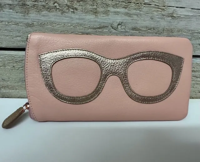 ILI New York Leather Eyeglass Case Zippered Glasses Frame Wallet Blush Rose NEW