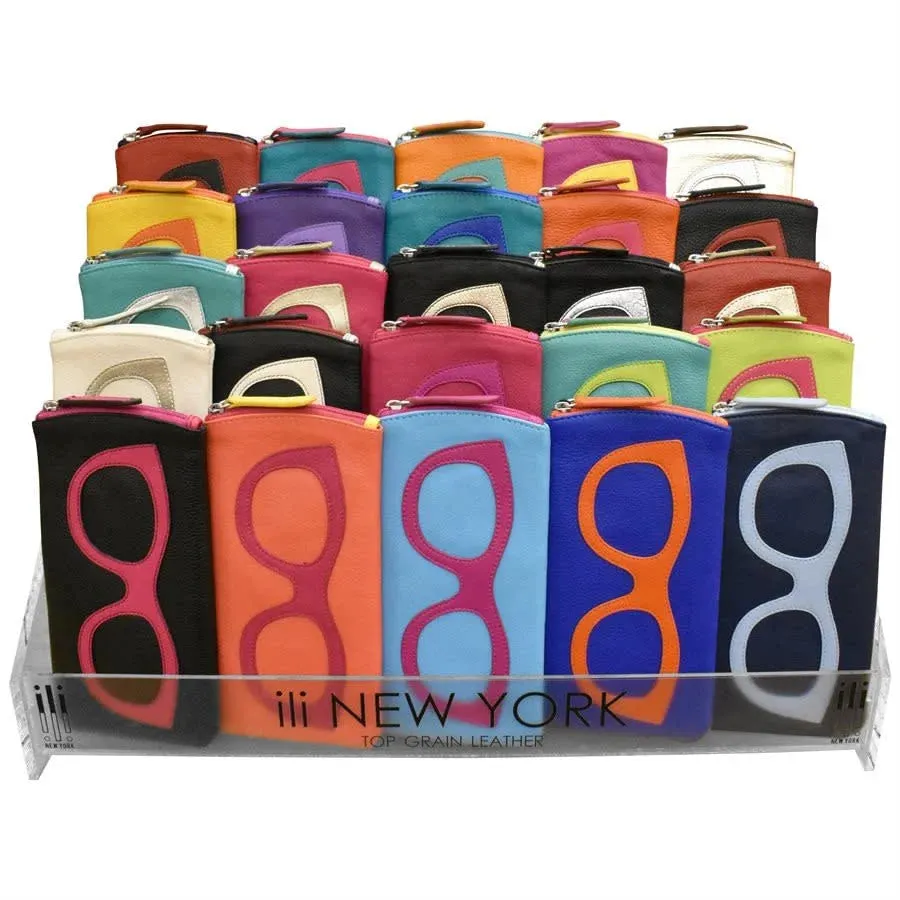 ILI New York Leather Eyeglass Case Zippered Glasses Frame Wallet Blush Rose NEW