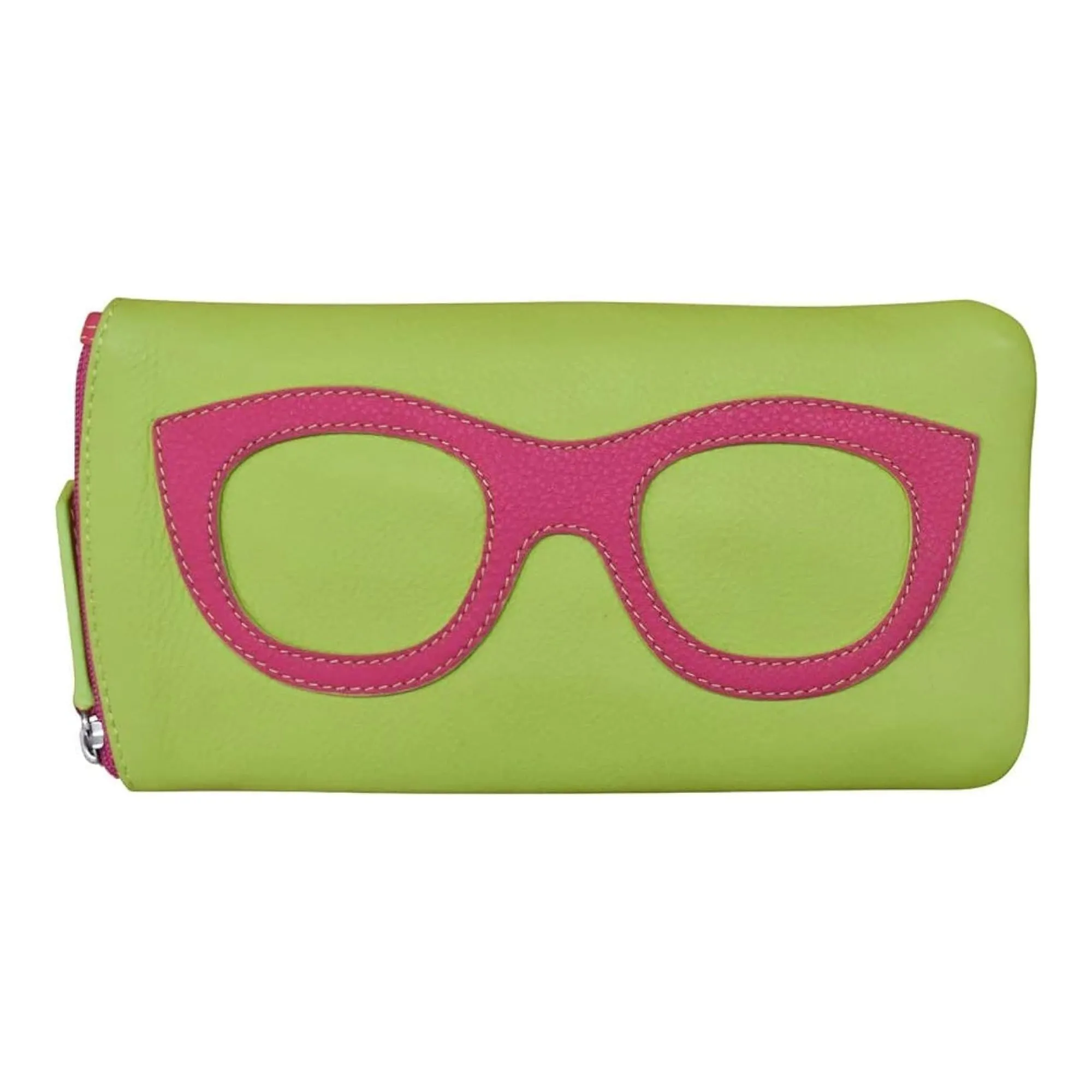 ILI New York Leather Eyeglass Case Zippered Glasses Wallet Light Gold Silver NEW