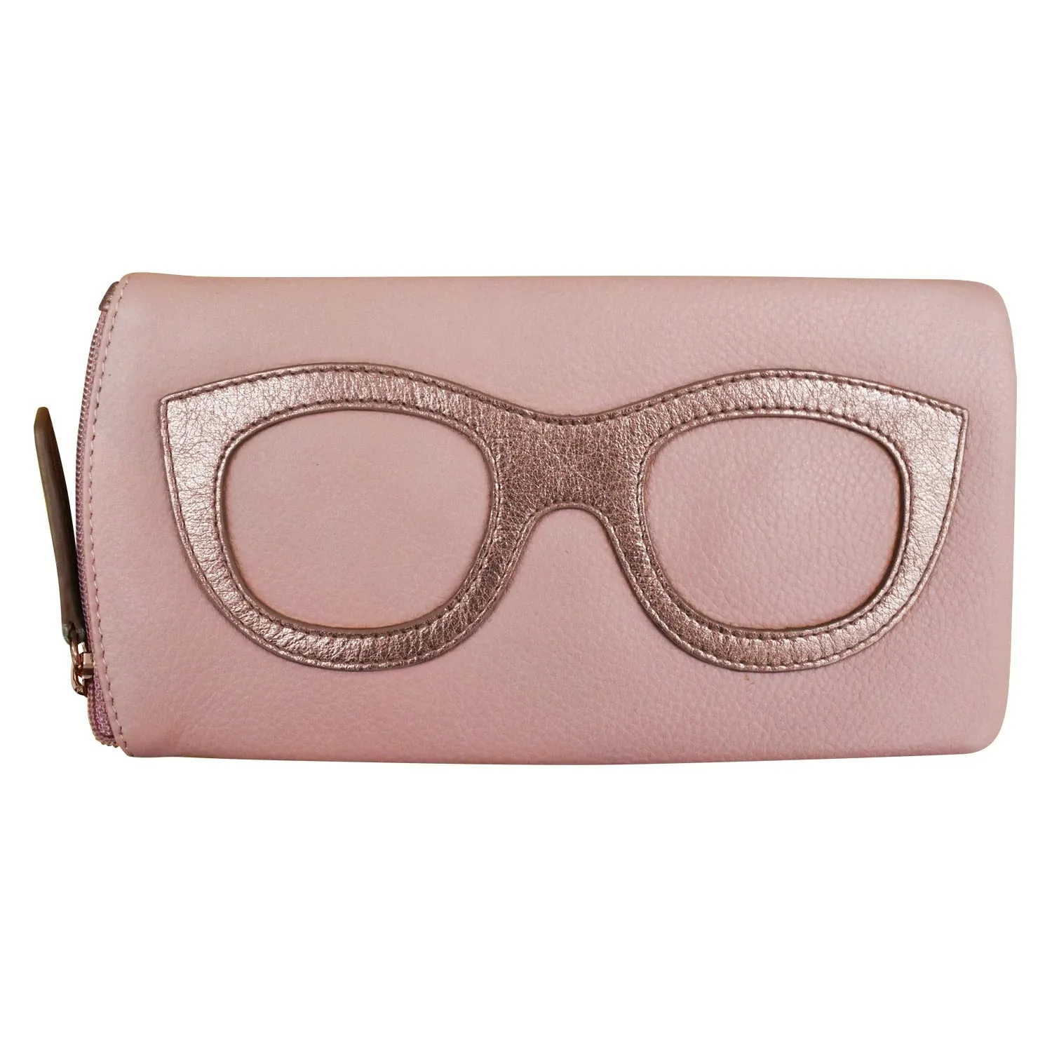 ILI New York Leather Eyeglass Case Zippered Glasses Wallet Light Gold Silver NEW