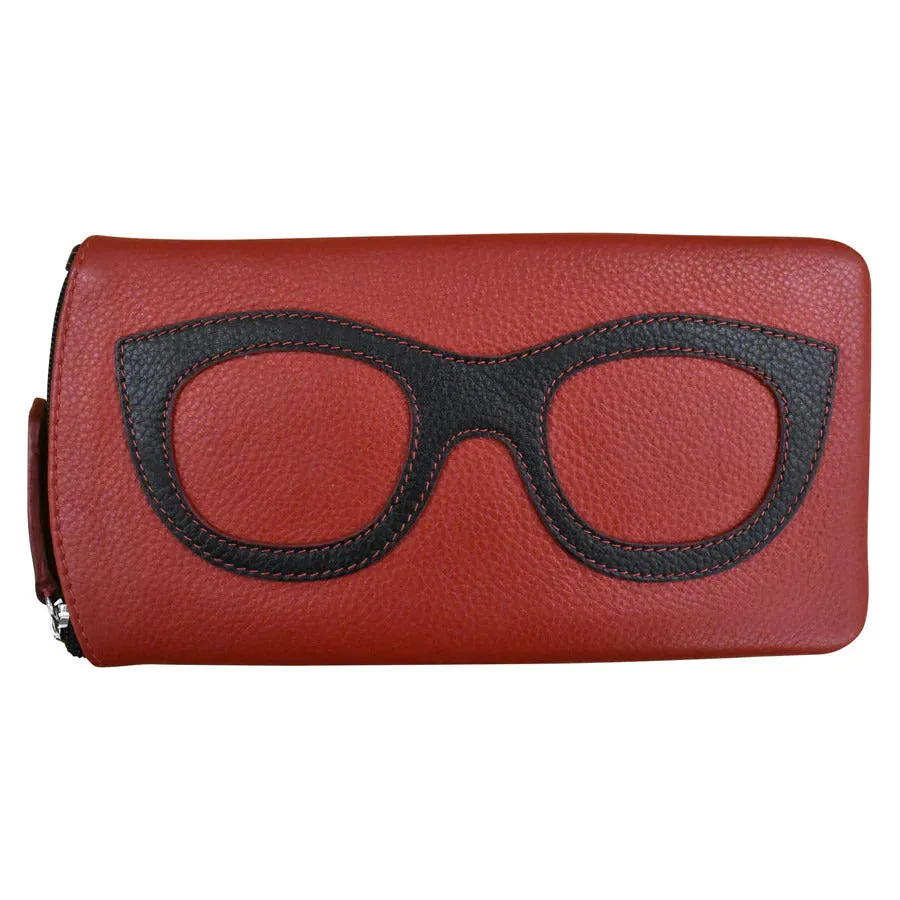 ILI New York Leather Eyeglass Case Zippered Glasses Wallet Light Gold Silver NEW