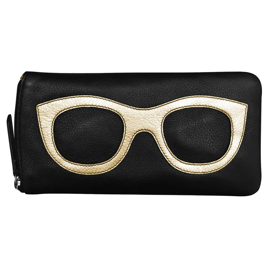 ILI New York Leather Eyeglass Case Zippered Glasses Wallet Light Gold Silver NEW