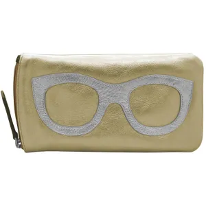 ILI New York Leather Eyeglass Case Zippered Glasses Wallet Light Gold Silver NEW