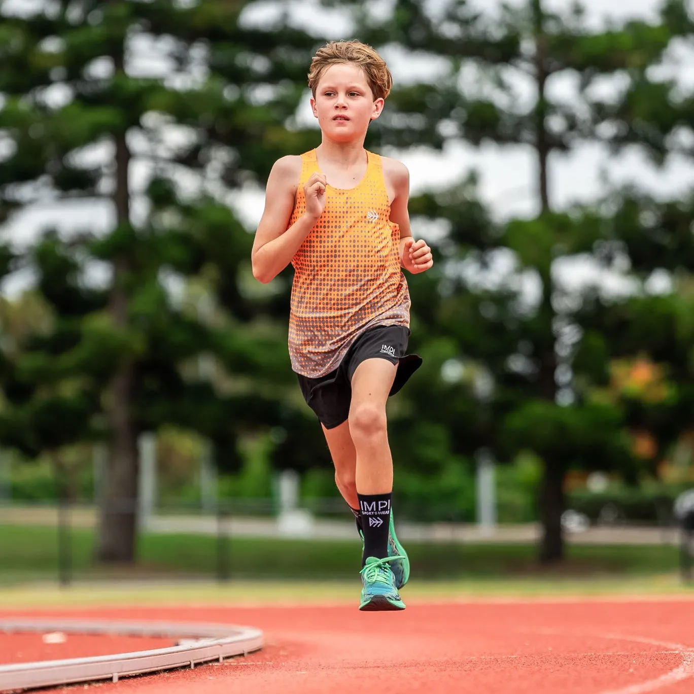 IMPI Boys Race Back Singlet - Grey/Fluoro Orange