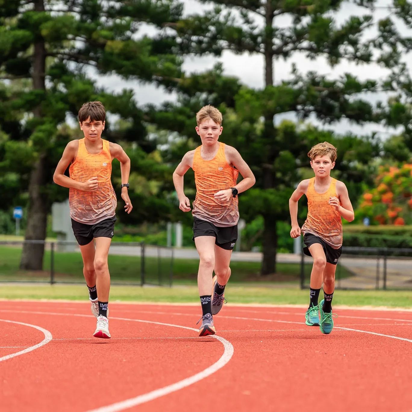 IMPI Boys Race Back Singlet - Grey/Fluoro Orange