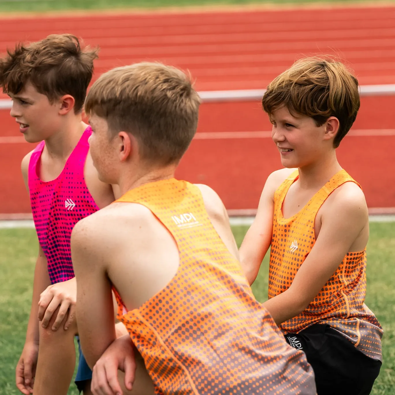 IMPI Boys Race Back Singlet - Grey/Fluoro Orange
