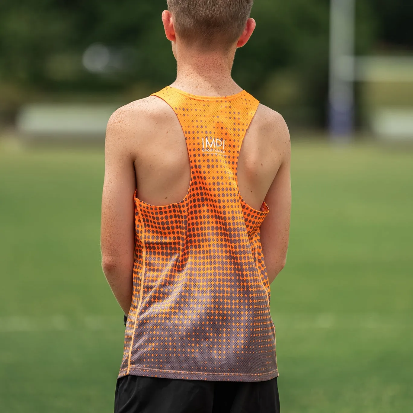 IMPI Boys Race Back Singlet - Grey/Fluoro Orange