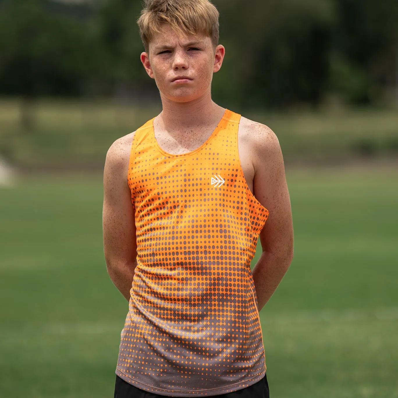 IMPI Boys Race Back Singlet - Grey/Fluoro Orange