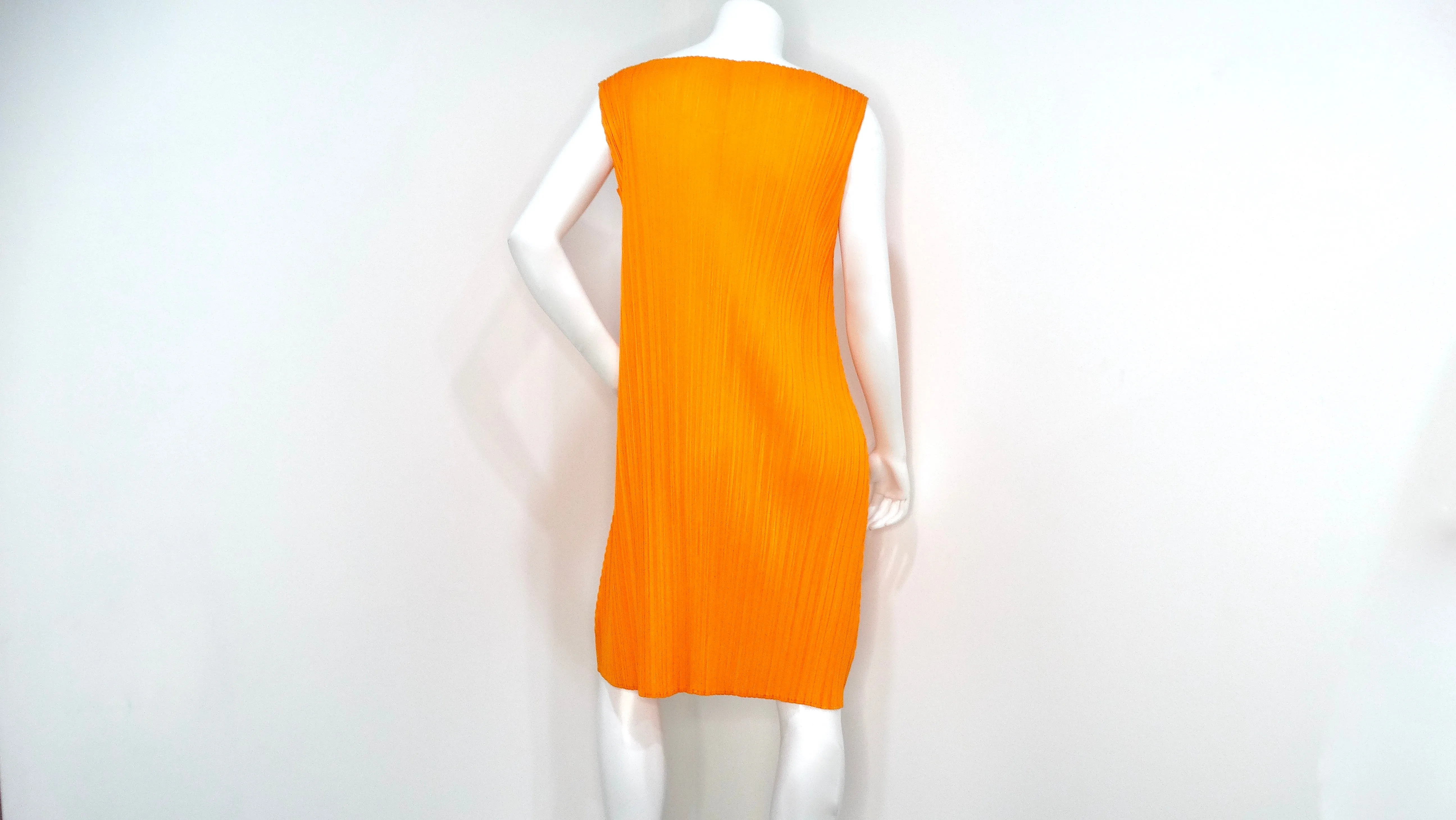 Issey Miyake 1990s Pleats Please Orange Pleated Sleeveless Dress