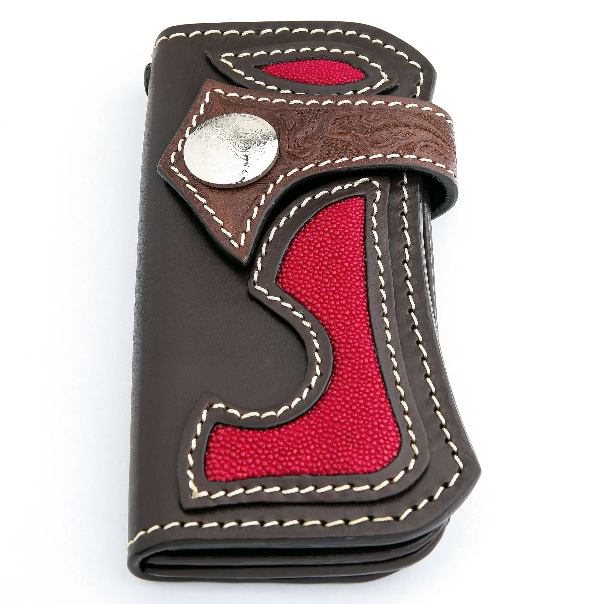 Japanese Tribal Red Stingray Leather Cowboy Biker Wallet