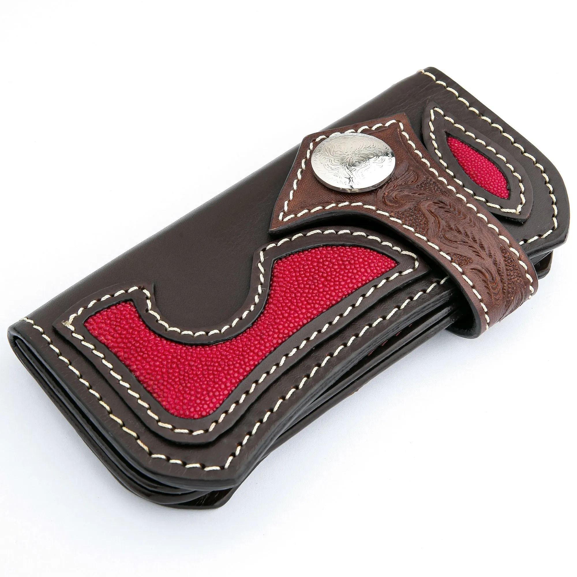 Japanese Tribal Red Stingray Leather Cowboy Biker Wallet