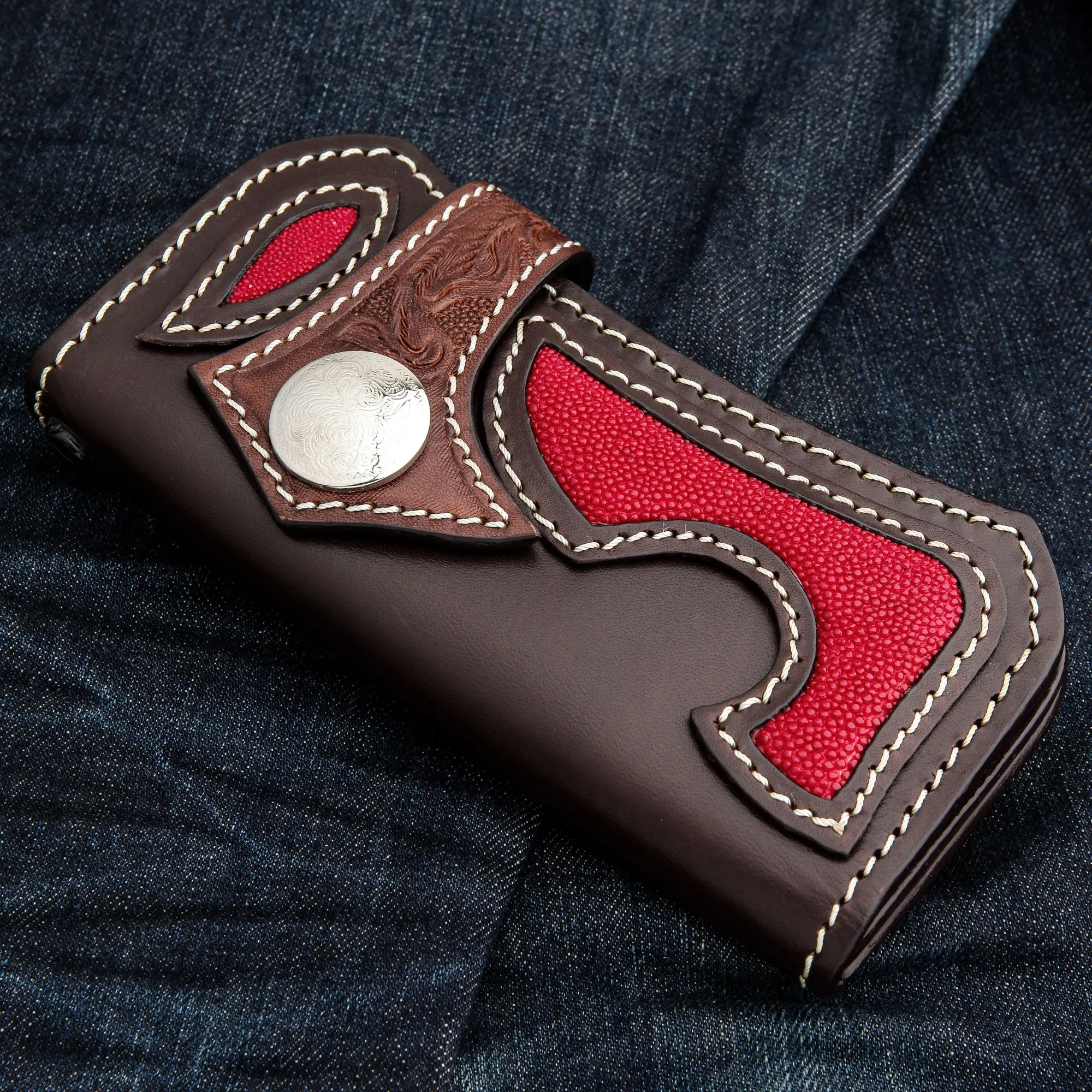 Japanese Tribal Red Stingray Leather Cowboy Biker Wallet
