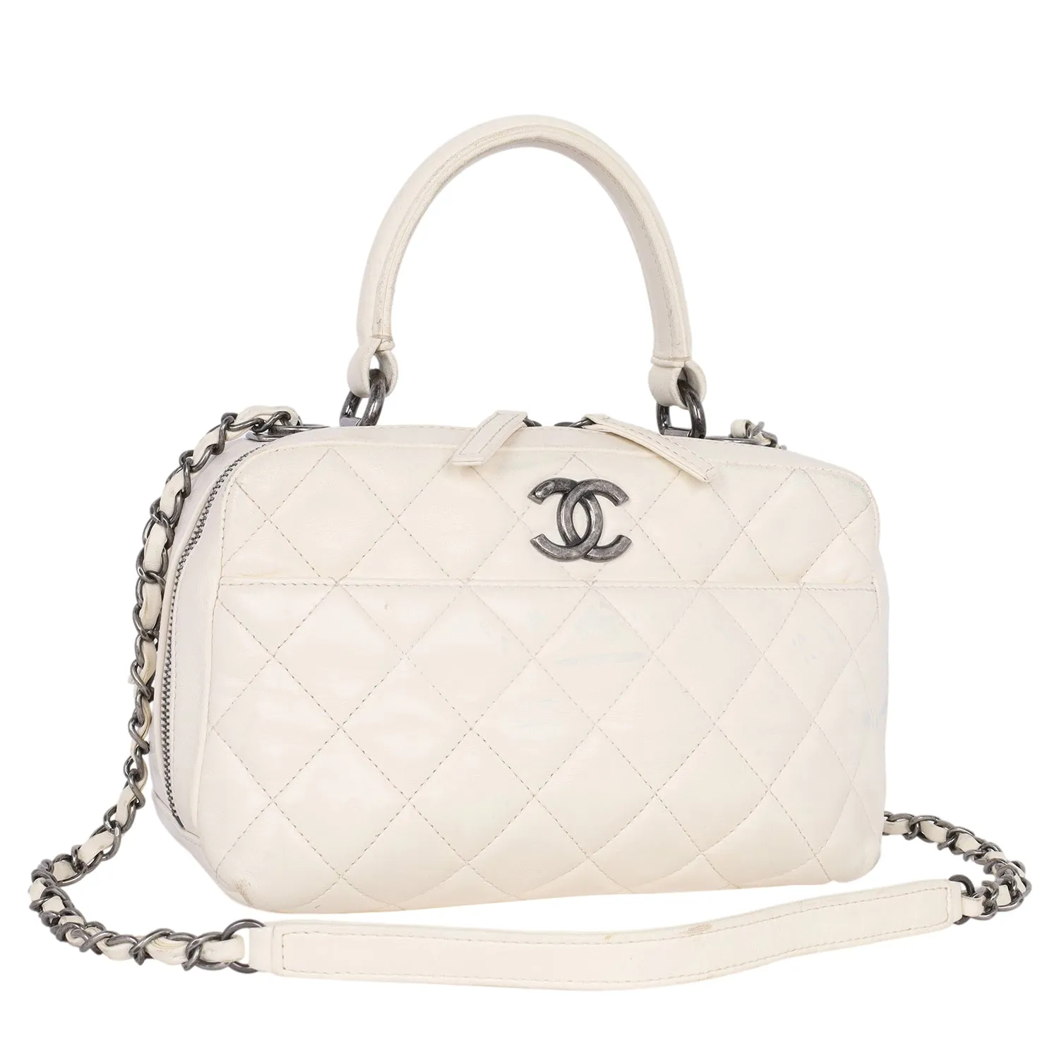 Lambskin Quilted Top Handle Vanity Case