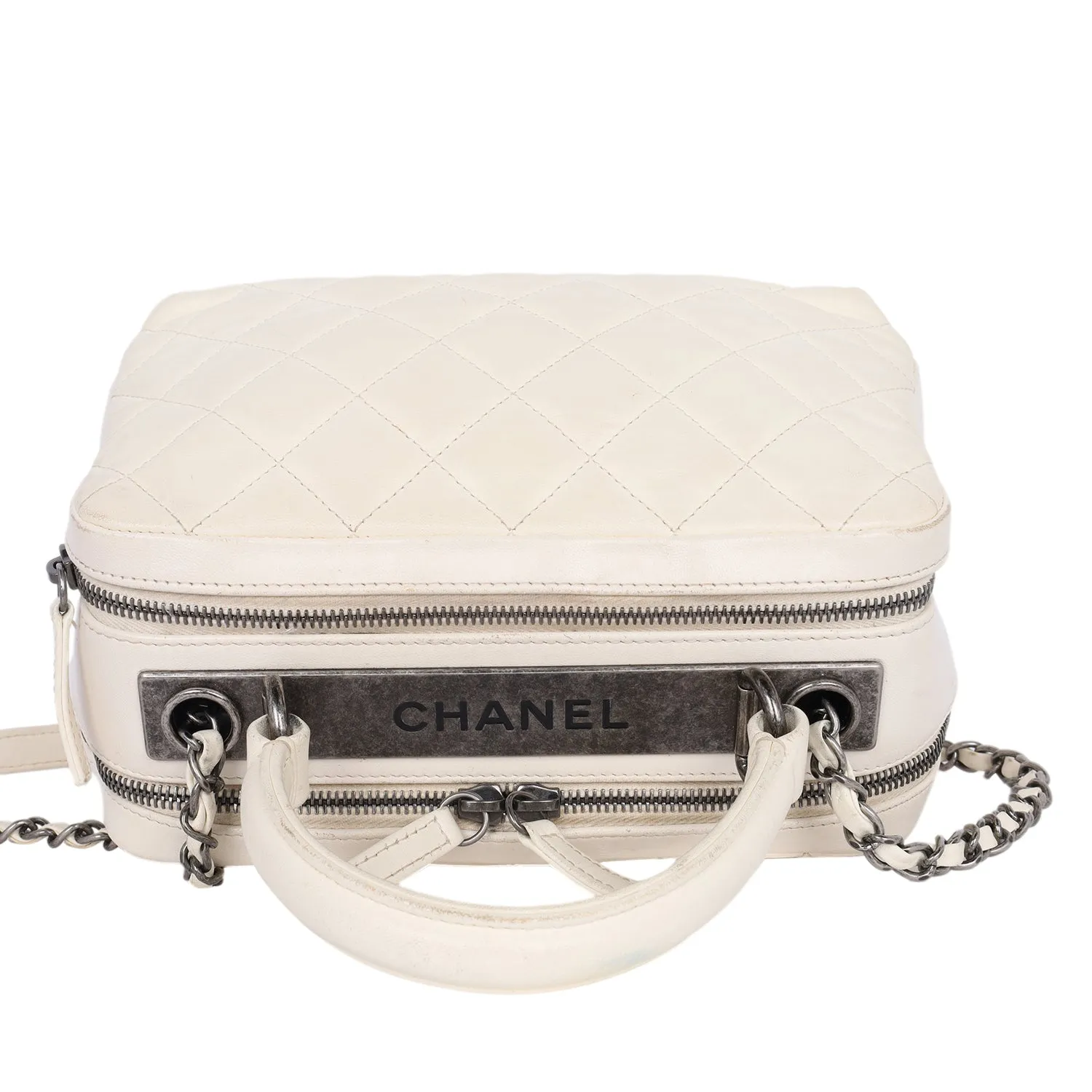Lambskin Quilted Top Handle Vanity Case