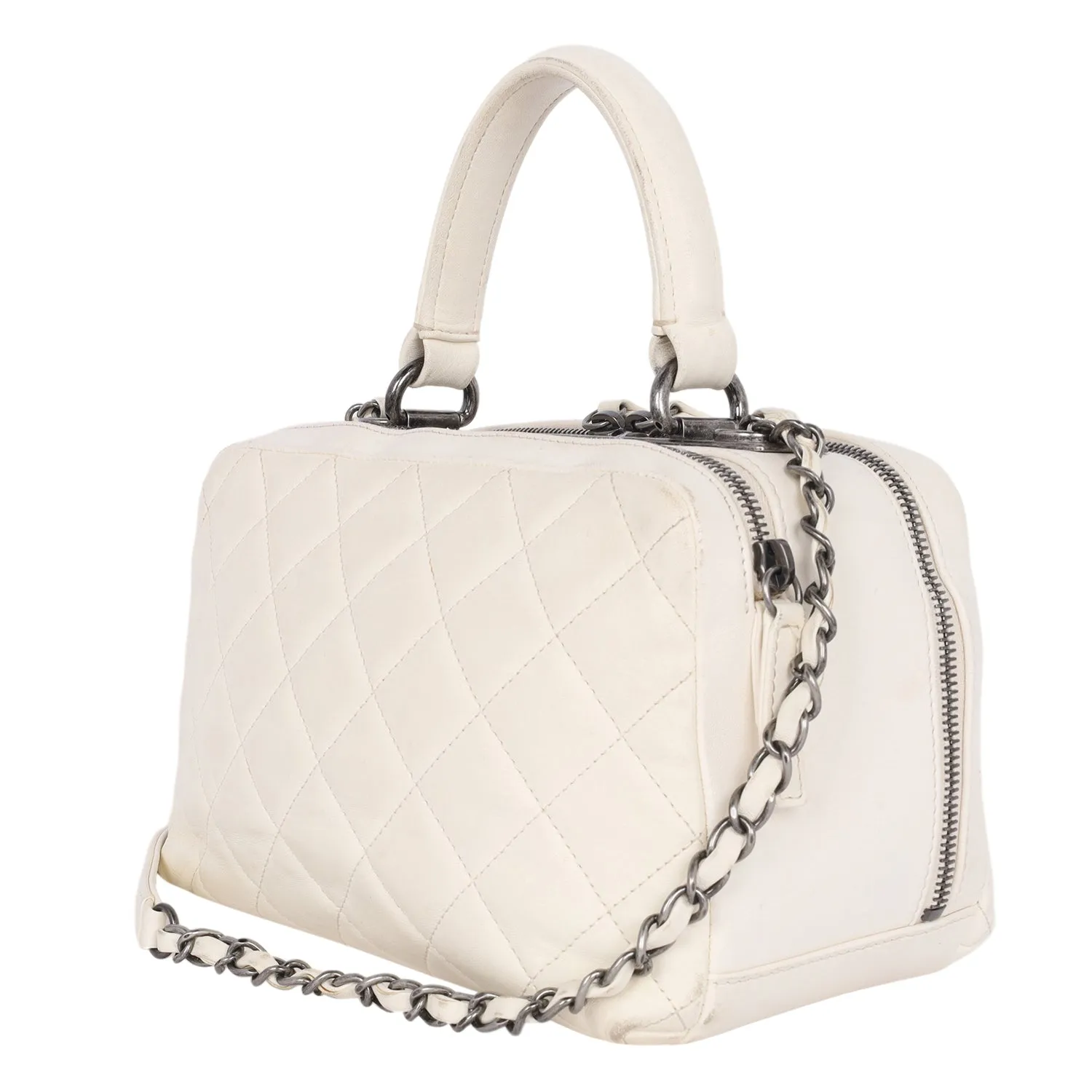 Lambskin Quilted Top Handle Vanity Case