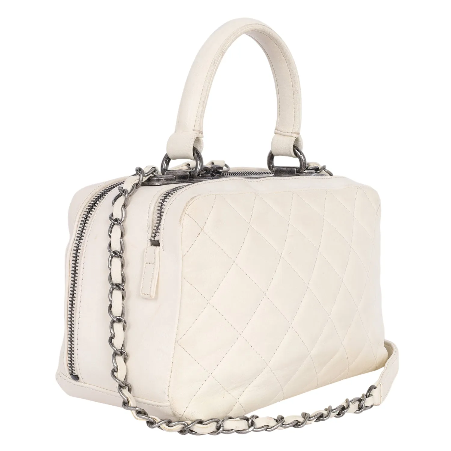 Lambskin Quilted Top Handle Vanity Case