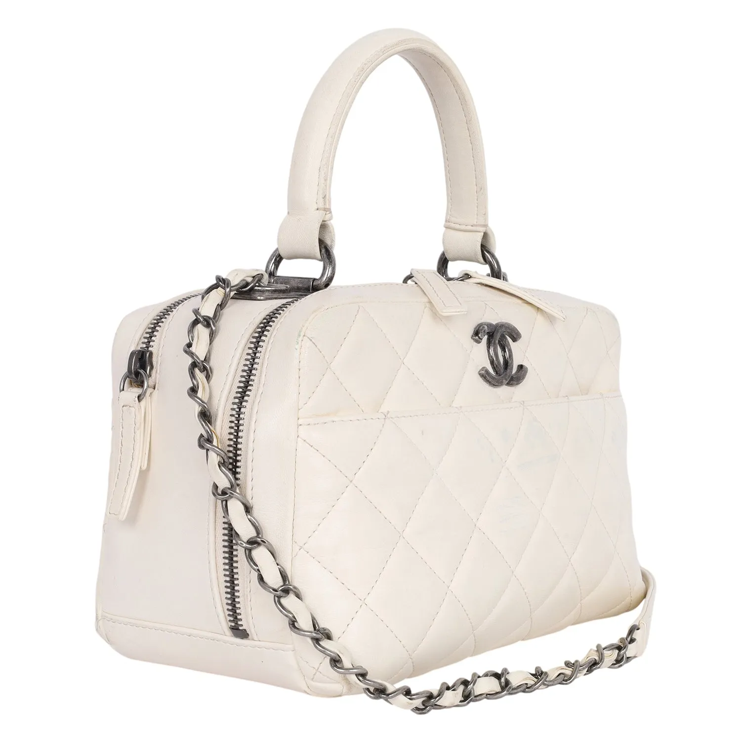 Lambskin Quilted Top Handle Vanity Case