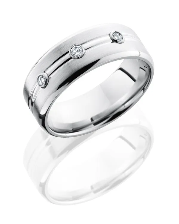 Lashbrook Cobalt Chrome 3-Diamond Band, 8mm Wide with Satin & High Polished Finishes, CC8BDDIA3X.05B