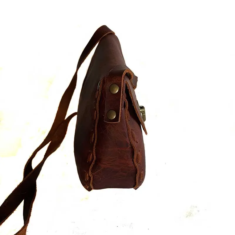 Leather Woman Handbag Dark Red Cross Long Cord