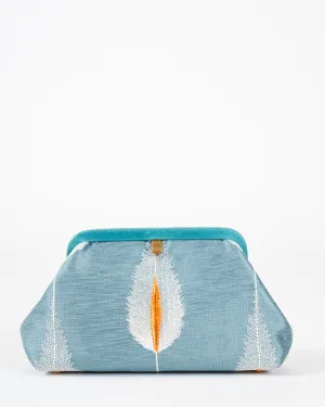 liette embroidered clutch - teal/white/orange