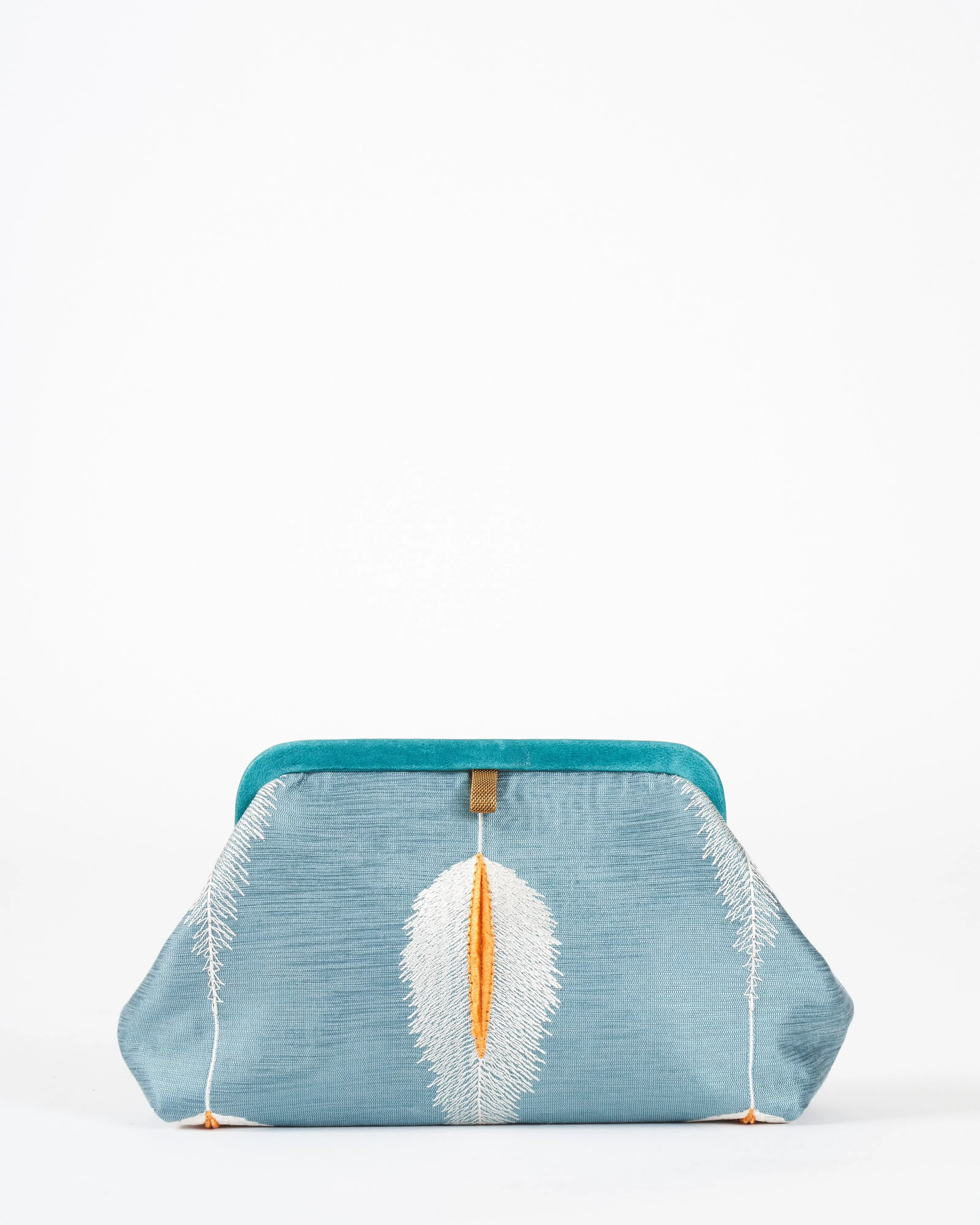 liette embroidered clutch - teal/white/orange