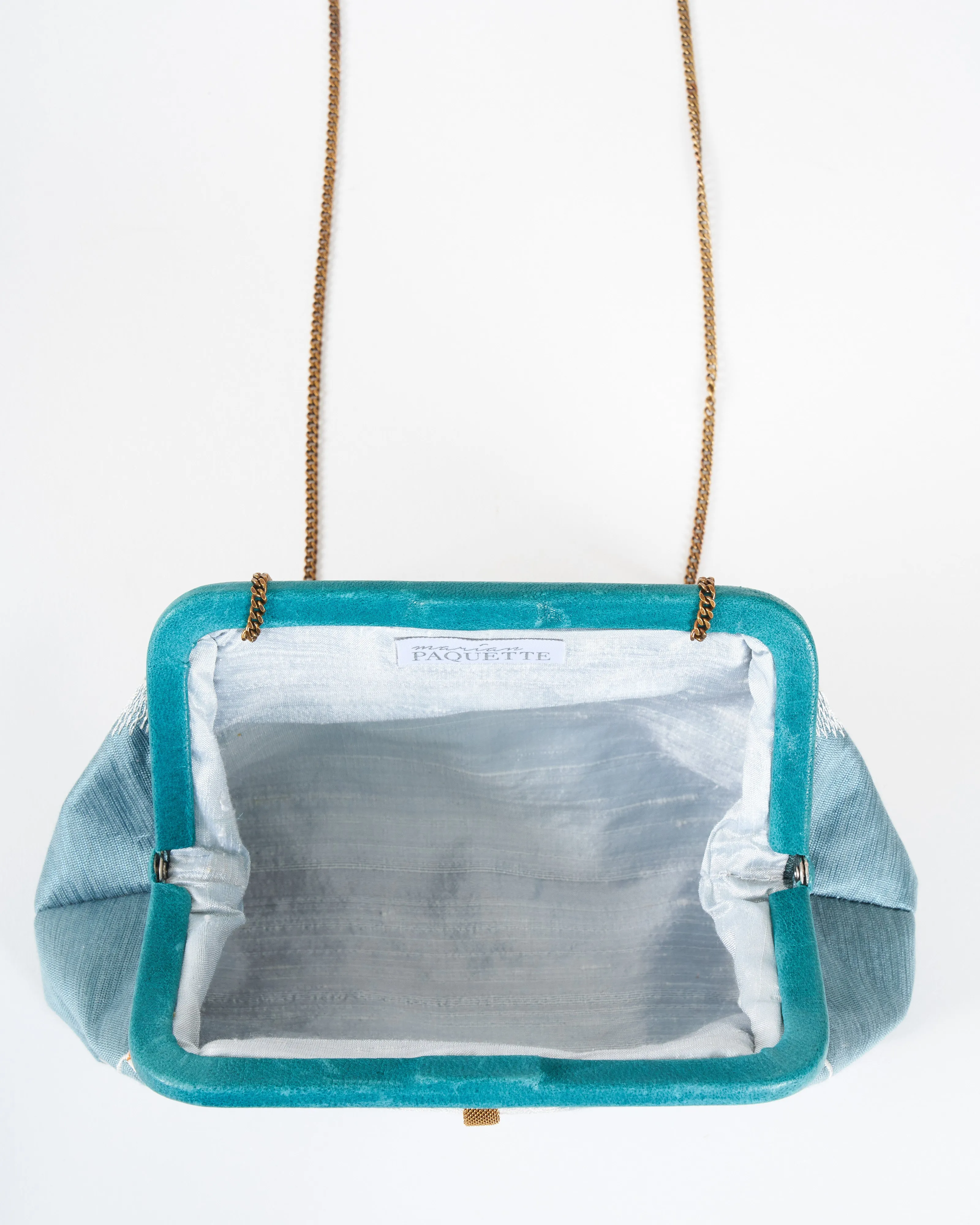 liette embroidered clutch - teal/white/orange