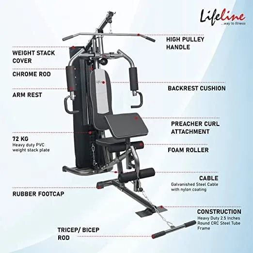 Lifeline Fitness HG-005 Home Gym with LB-311 Adjustable Bench (8 Levels), Multipurpose All in One Home Gym Workout Combo
