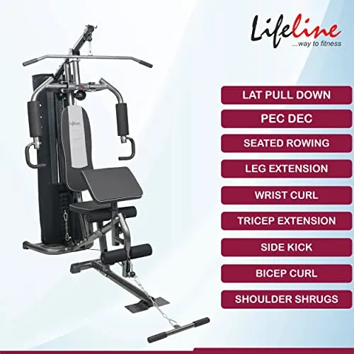 Lifeline Fitness HG-005 Home Gym with LB-311 Adjustable Bench (8 Levels), Multipurpose All in One Home Gym Workout Combo
