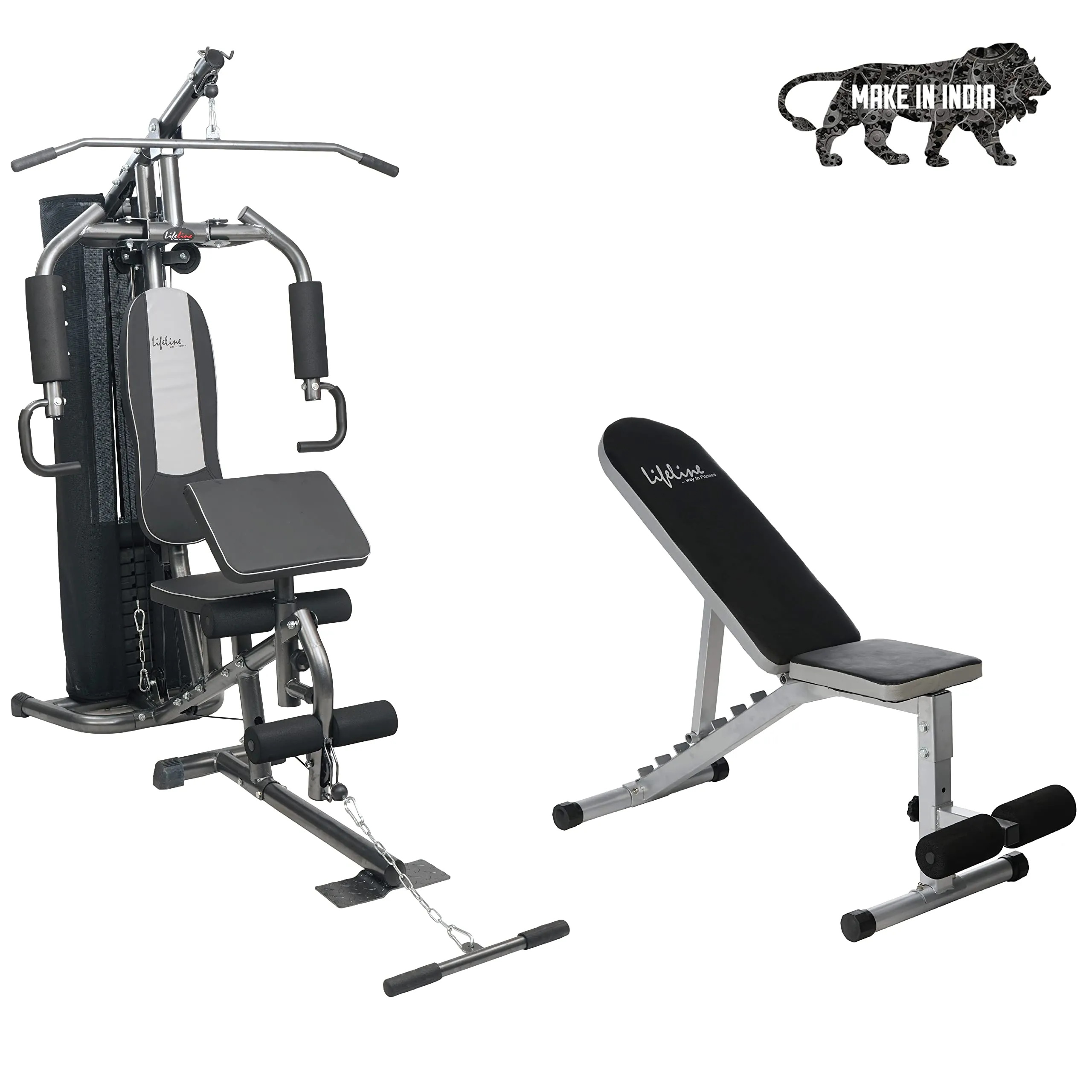 Lifeline Fitness HG-005 Home Gym with LB-311 Adjustable Bench (8 Levels), Multipurpose All in One Home Gym Workout Combo