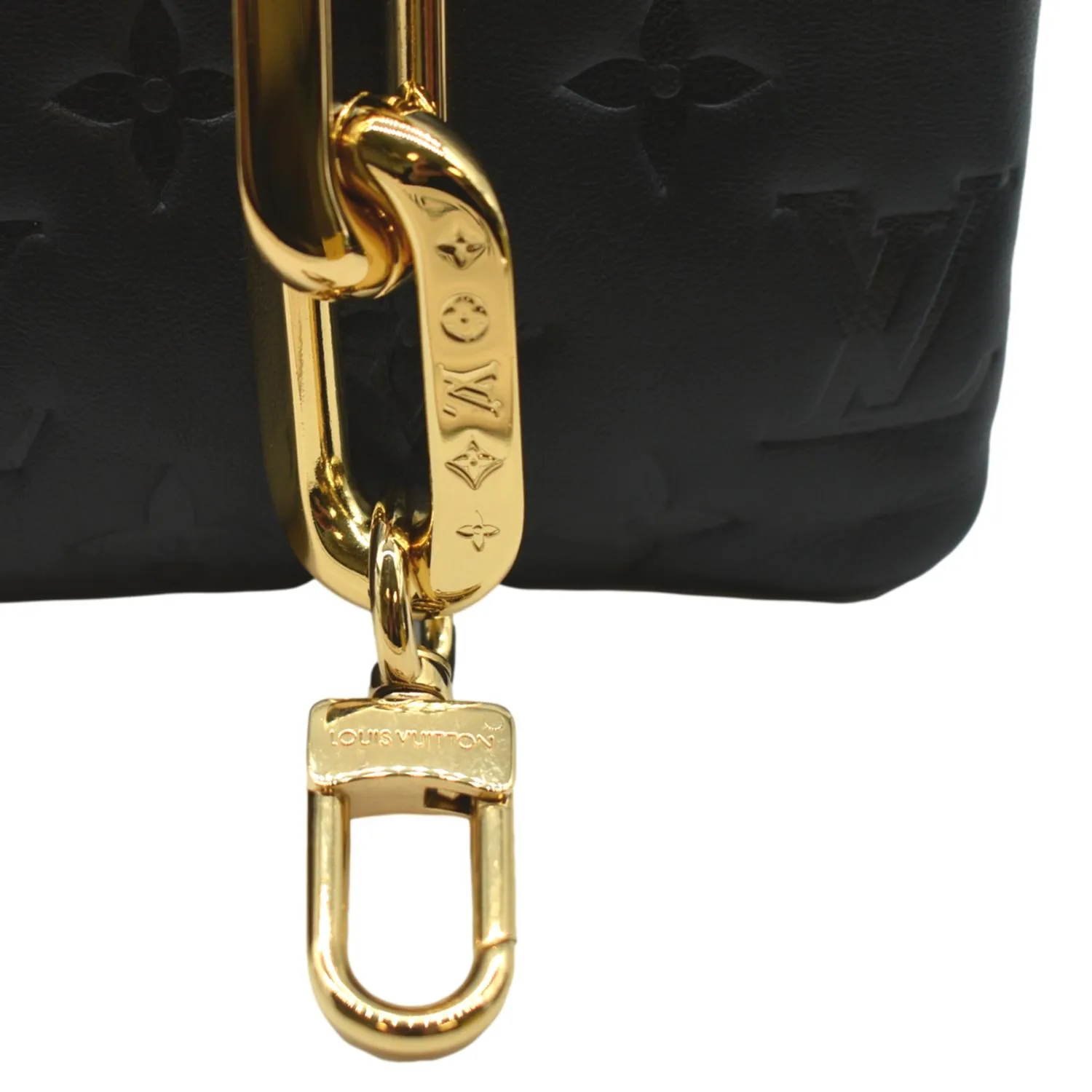 LOUIS VUITTON Coussin BB Monogram Embossed Leather Shoulder Bag Black