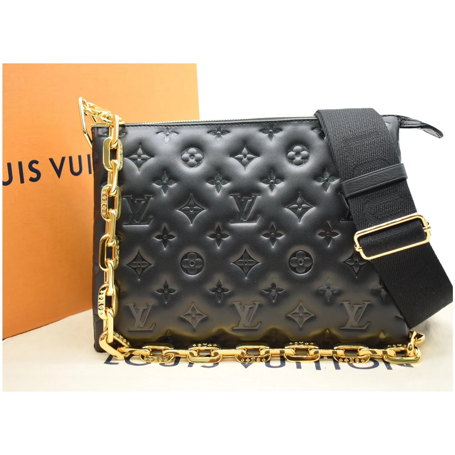 LOUIS VUITTON Coussin PM Monogram Embossed Shoulder Bag Black