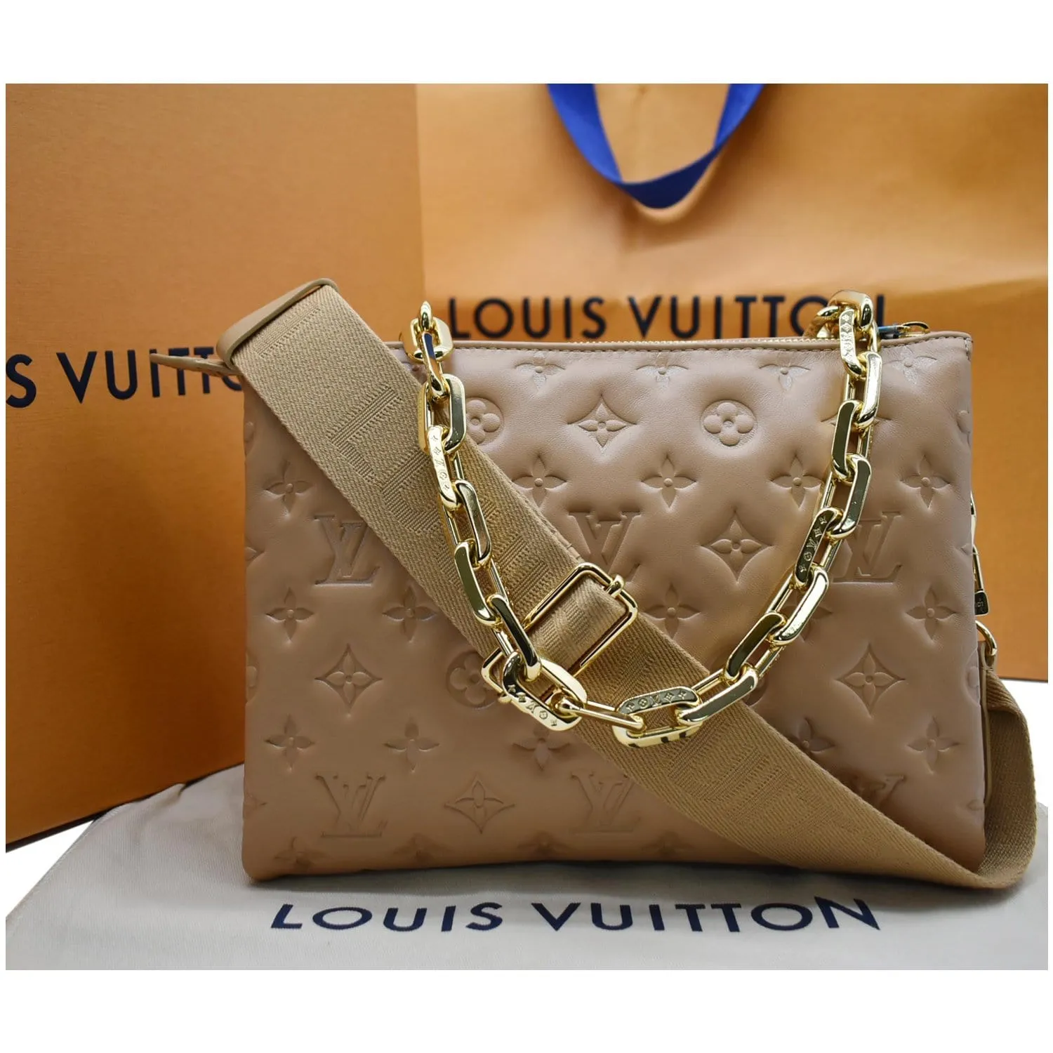 LOUIS VUITTON Coussin PM Monogram Embossed Shoulder Bag Camel