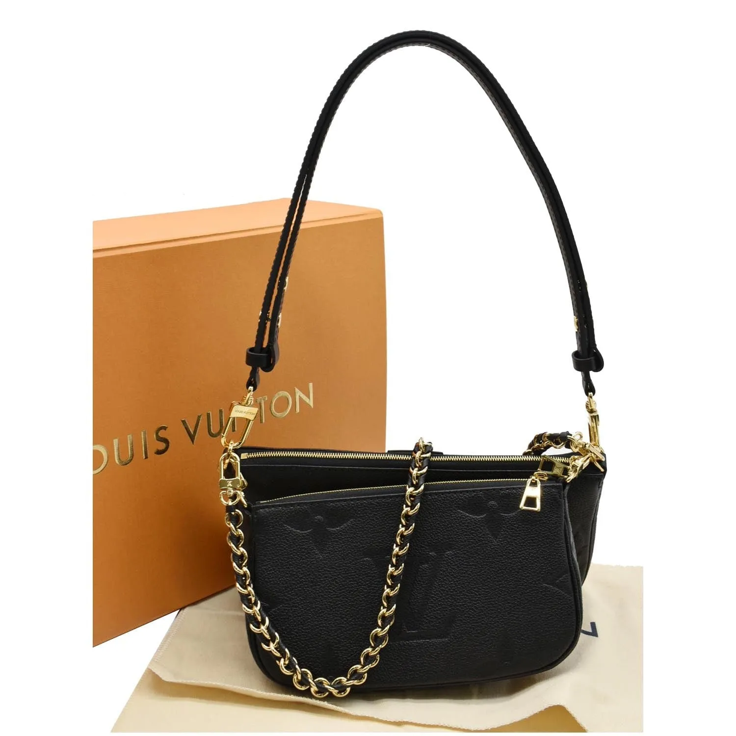 LOUIS VUITTON Multi Pochette Empreinte Leather Accessories Bag Black