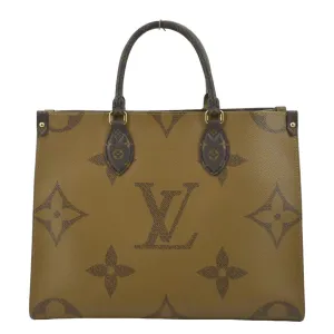 LOUIS VUITTON Onthego MM Giant Monogram Canvas Tote Shoulder Bag Brown