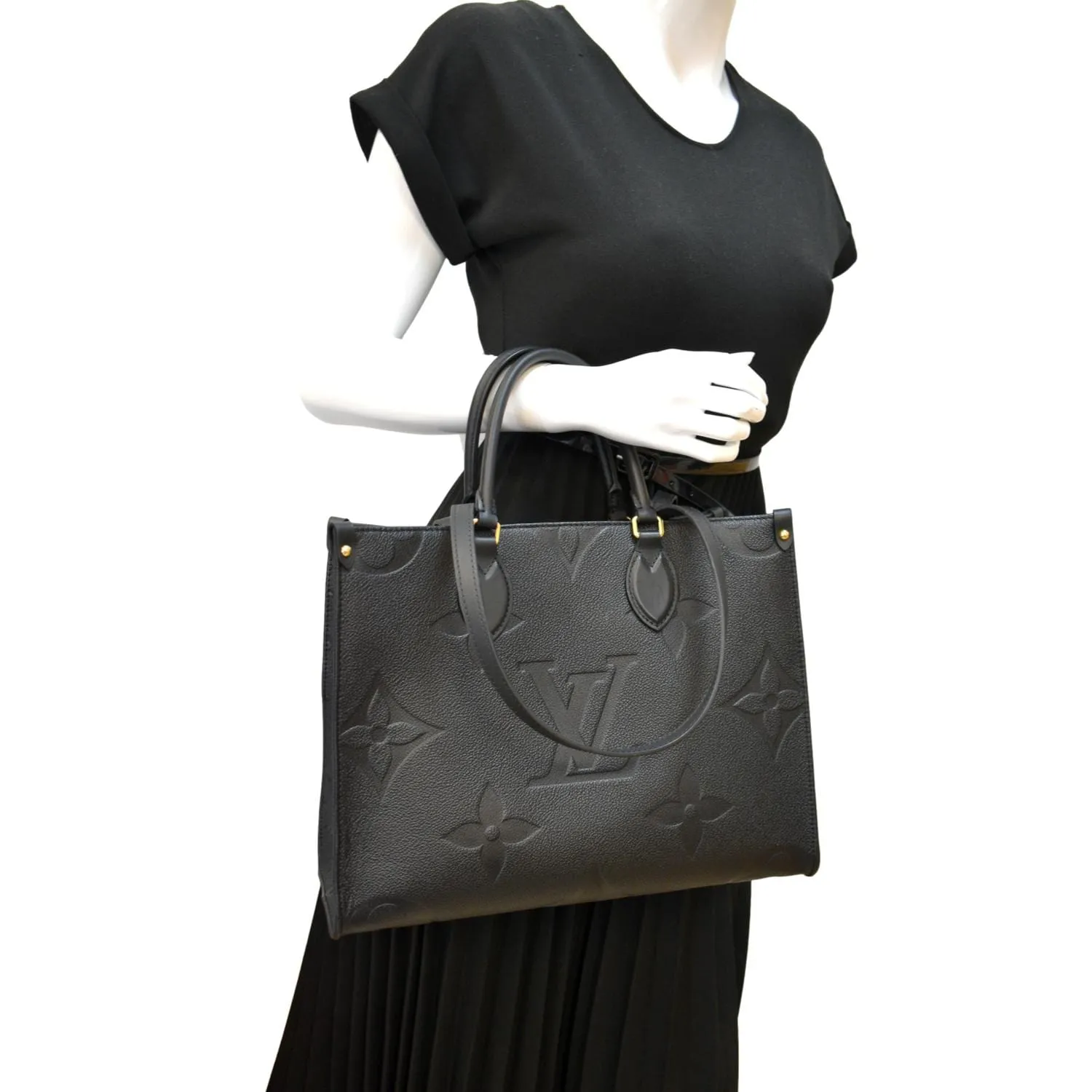 LOUIS VUITTON Onthego MM Monogram Empreinte Shoulder Bag Black