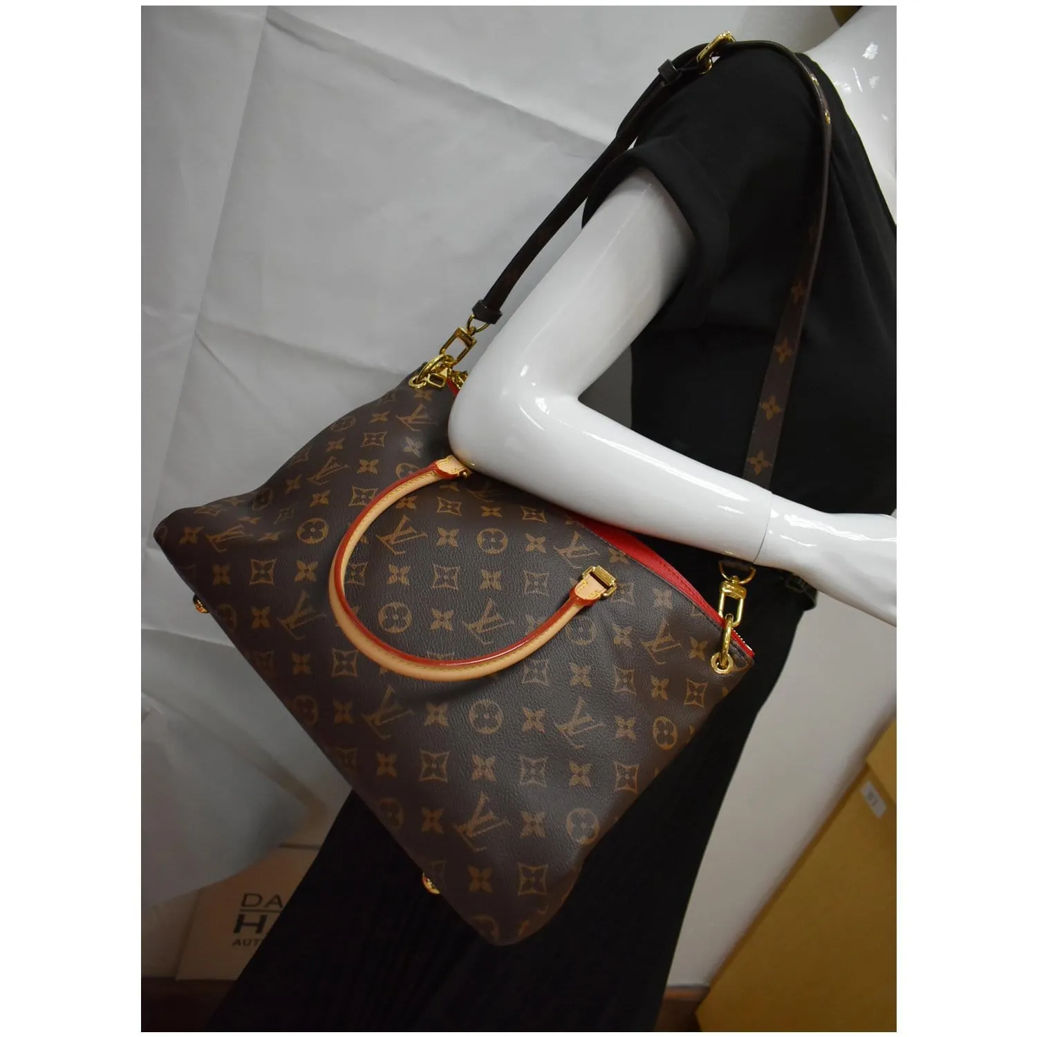 LOUIS VUITTON Pallas Monogram Canvas 2Way Shoulder Bag Red