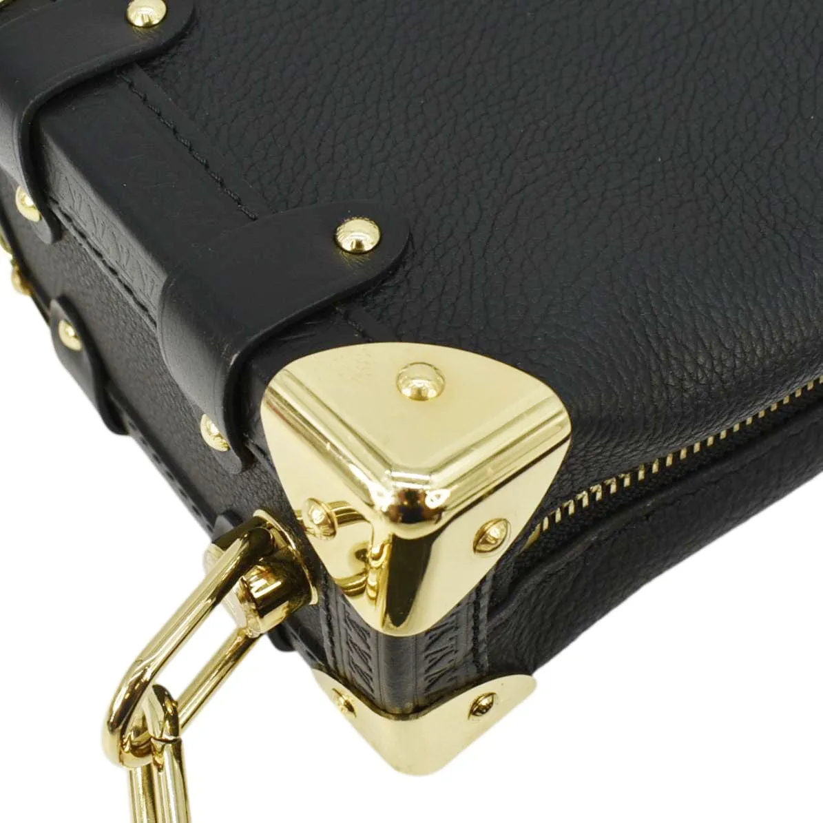 LOUIS VUITTON Side Trunk PM Grained Leather Tote Shoulder Bag Black