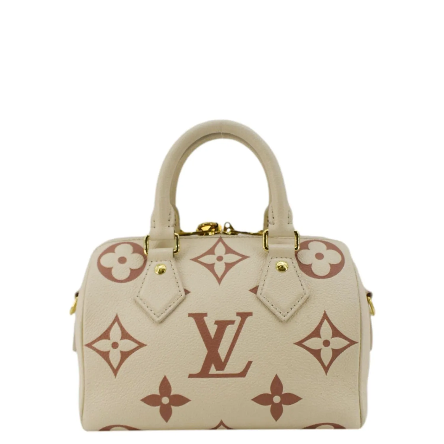 LOUIS VUITTON Speedy 20 Bandouliere Giant Monogram Empreinte Leather Shoulder Bag Cream