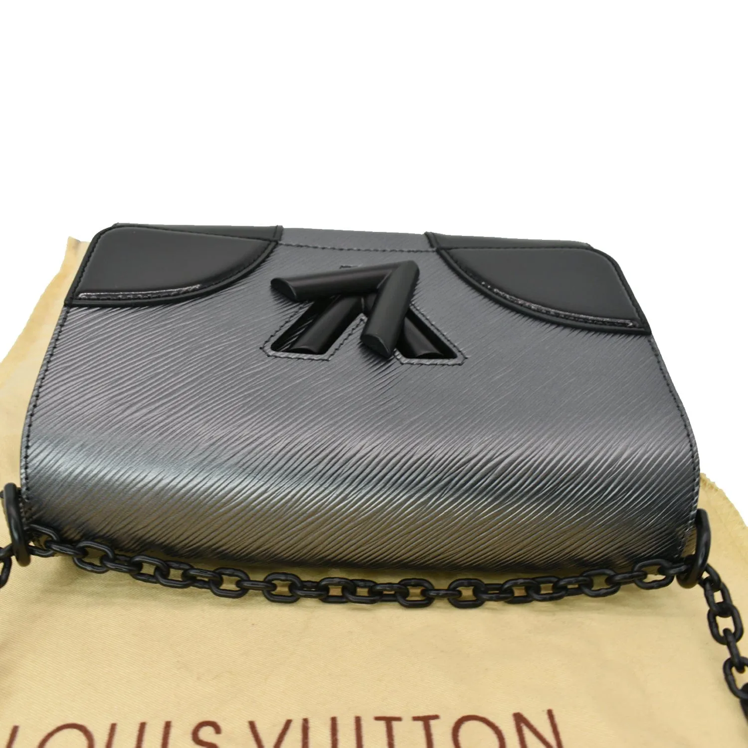 LOUIS VUITTON Twist MM Epi Patent Leather Shoulder Bag Silver
