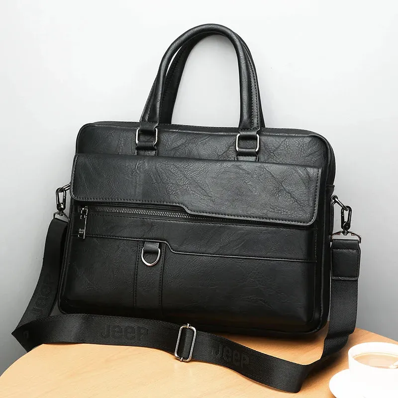 Luxury Briefcase for Men PU Leather Office Handbag Laptop Vintage Shoulder Business Messenger Crossbody Side Portafolio Bag