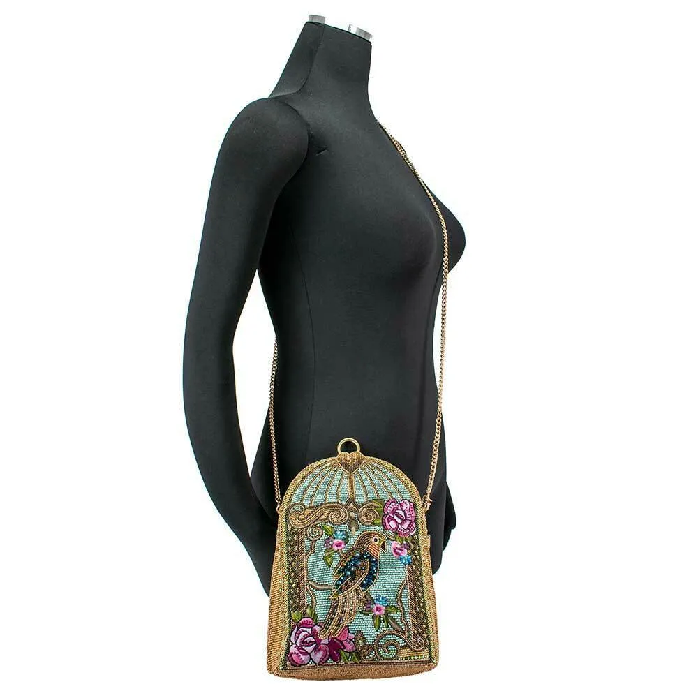 Mary Frances Pretty Parrot Beaded Crossbody Handbag Bird Bag Pink Gold Zip New